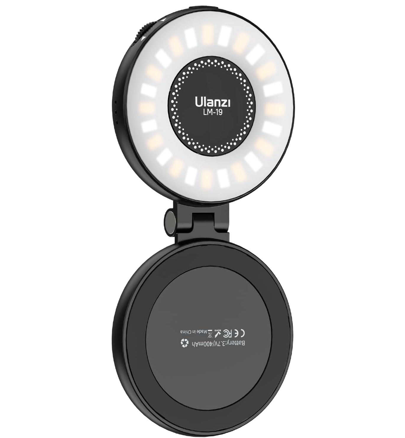 A Ulanzi MagSafe compatible LED ring light attached to a smartphone for enhanced lighting.