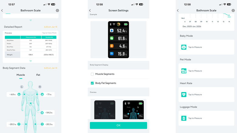Screenshots of the Wyze app interface showing body composition metrics and graphs.