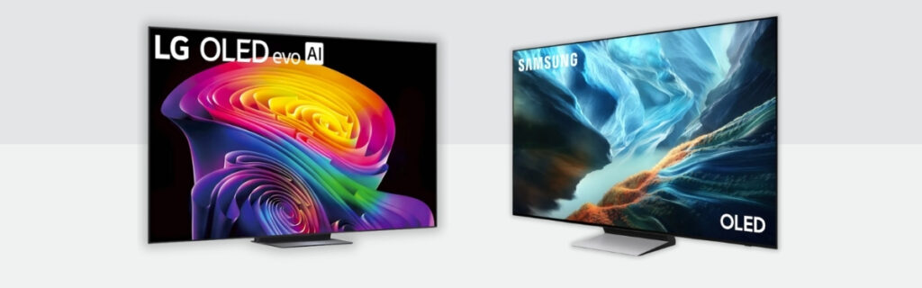 Side-by-side comparison of the LG C6 and Samsung S90H OLED TVs.