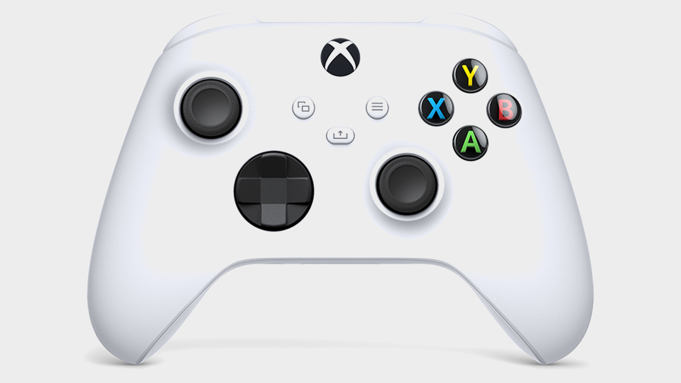 A front-facing view of a white Xbox Series X/S wireless controller.