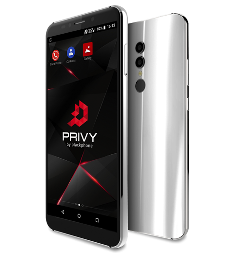 Front and back view of the Blackphone PRIVY 2.0 showing its sleek design.