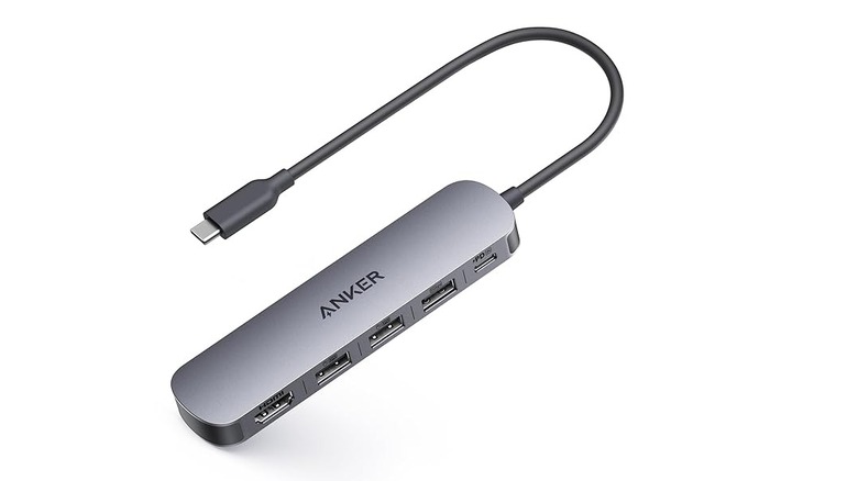 Anker 5-in-1 USB-C Hub showing multiple ports including HDMI and USB.