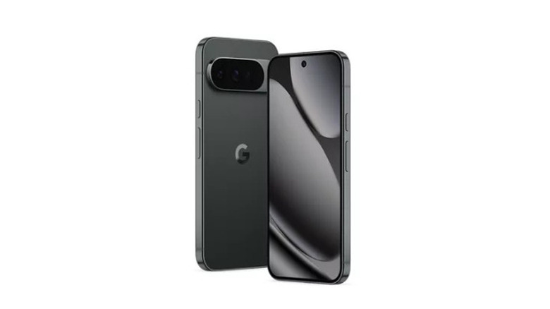 Front and back view of a Google Pixel 10 Pro XL in Obsidian.
