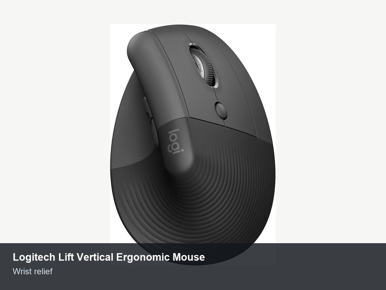 Close-up of the Logitech Lift Vertical Ergonomic Mouse in a white finish.