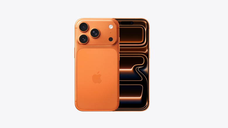 An iPhone 17 Pro in the Cosmic Orange color variant.