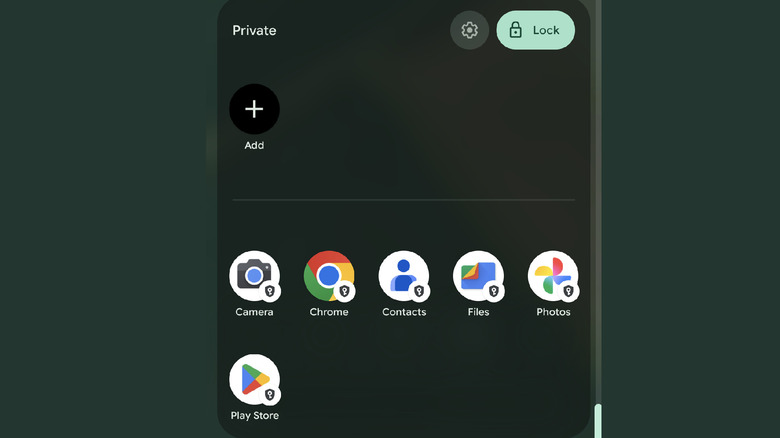 Smartphone screen showing the Android 16 Private Space setup with locked app icons.