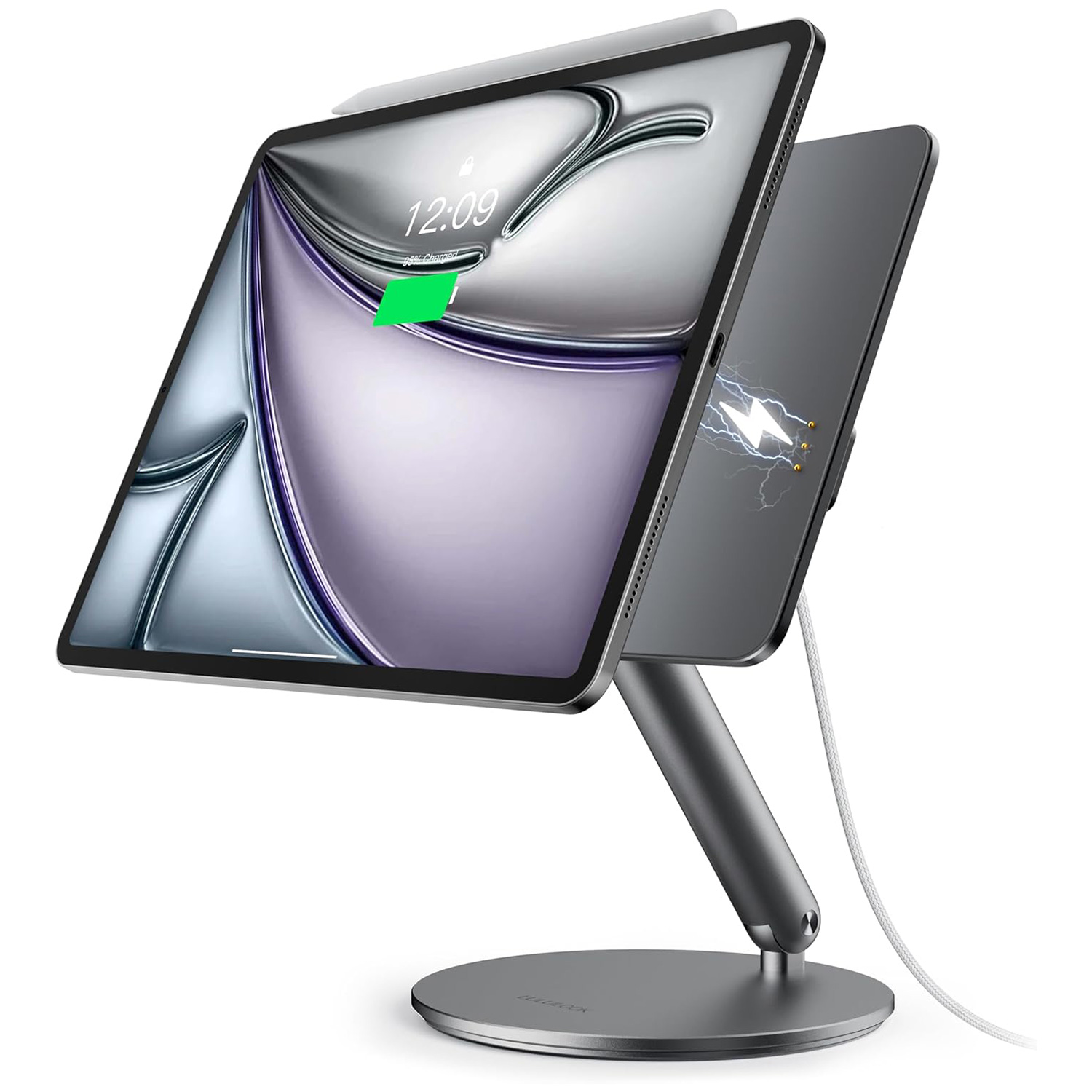 A modern magnetic iPad stand with a minimalist design aesthetic.