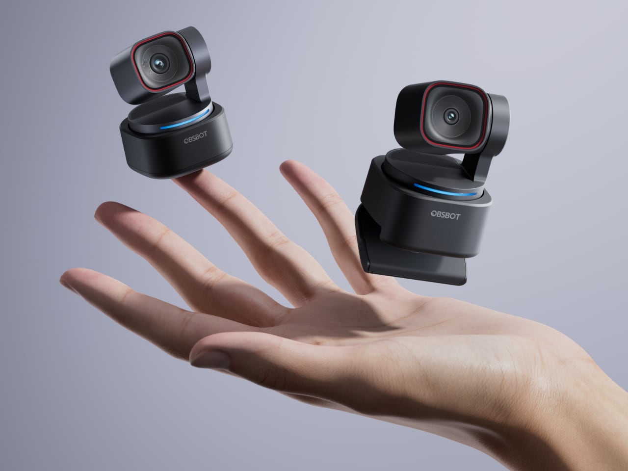 The OBSBOT Tiny 3 AI camera mounted on a monitor representing high-end webcam technology.