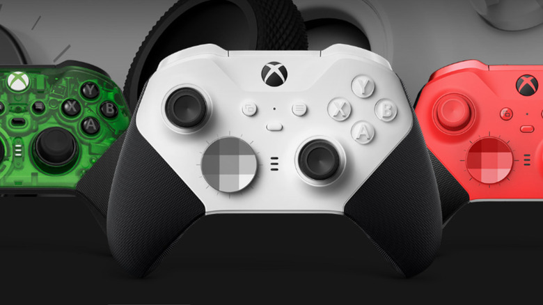 A variety of Xbox Elite Wireless Controller Series 2 Core models in different high-contrast colors.