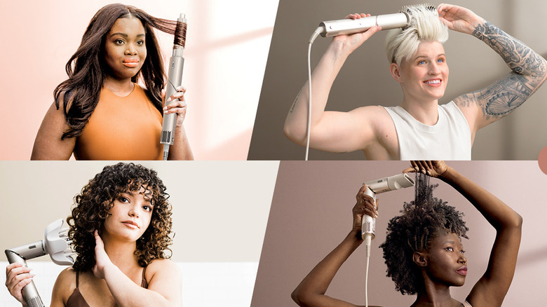 A woman using the Shark FlexStyle multi-styler on her damp hair.