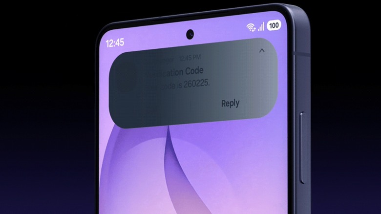 A close-up of the Samsung Galaxy S26 Ultra screen showing obscured notification content from a side angle.