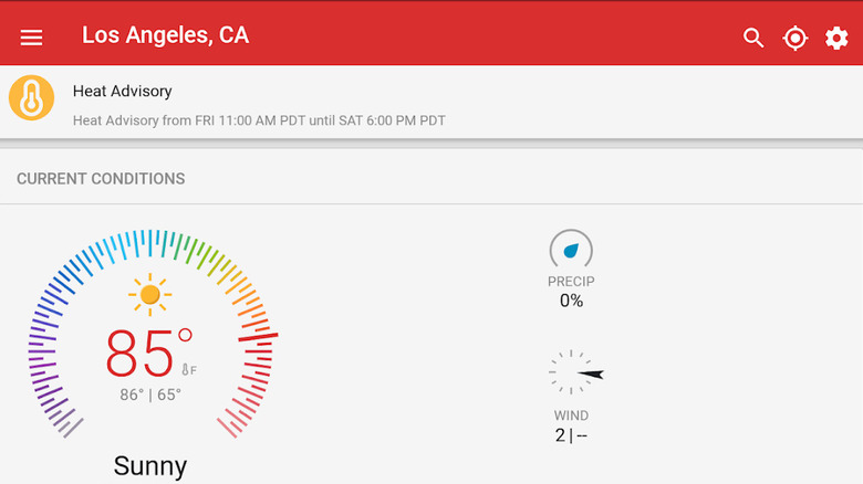 Screenshot of the Weather Underground Android app showing detailed current weather conditions.