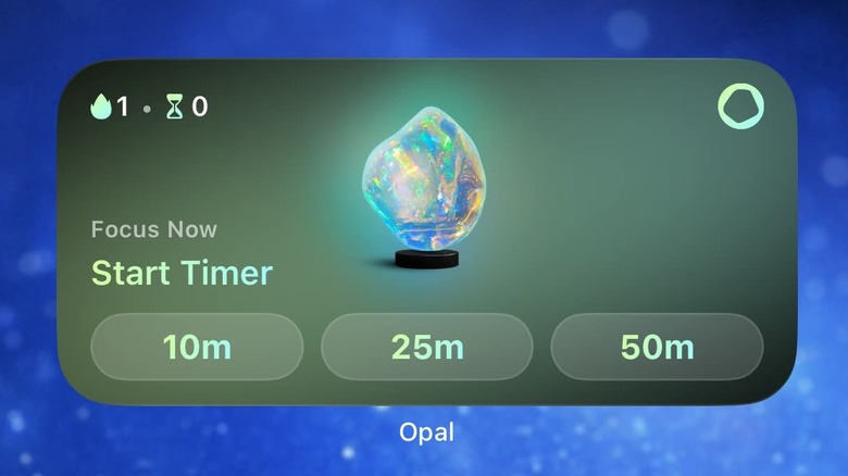 The Opal widget on an iPhone displaying options to start a focus session.