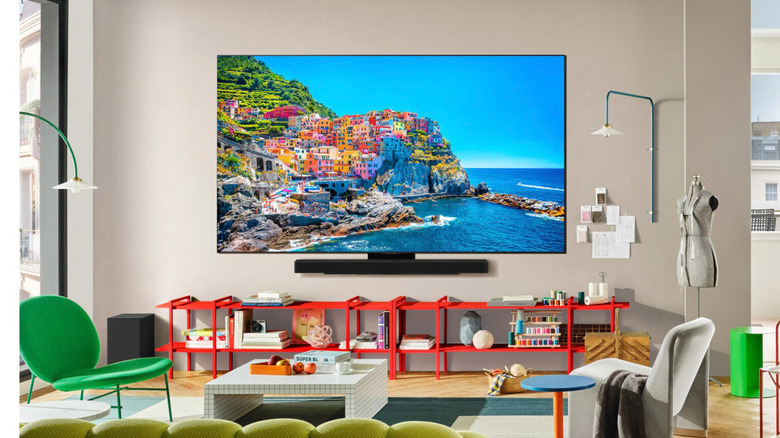 The LG C5 OLED TV displaying a high-contrast image in a modern living room setting.
