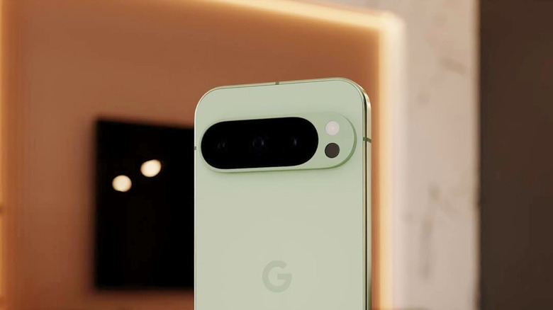 A close-up view of the Google Pixel 10 Pro camera module and chassis.