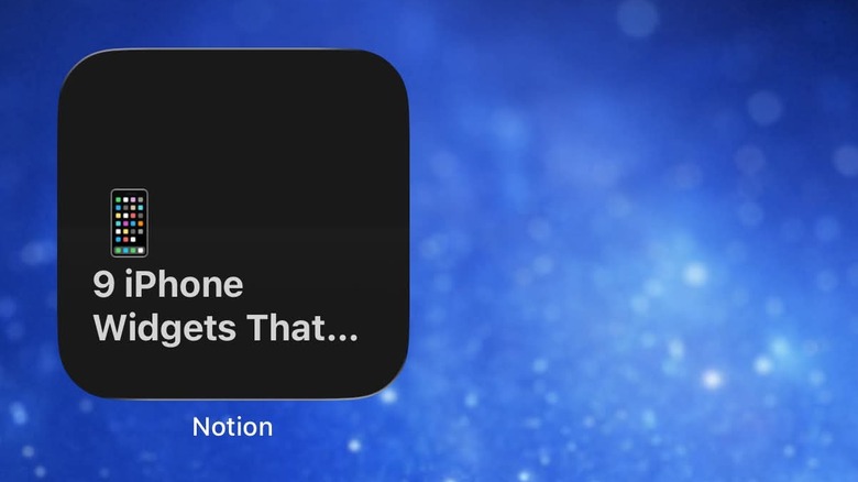 A Notion widget on an iPhone providing a direct shortcut to a specific project page.
