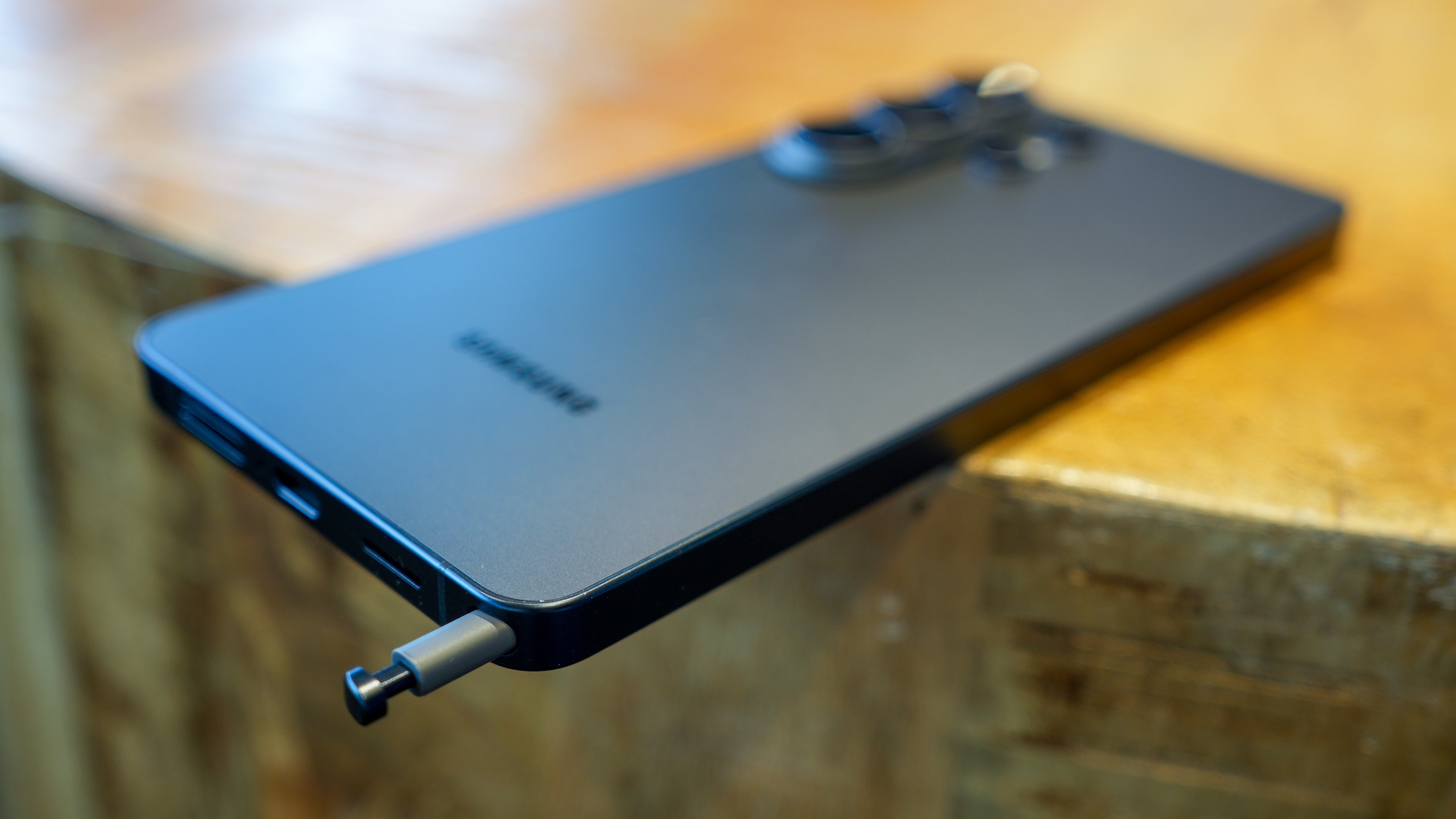 Extreme close-up of the protruding S26 Ultra camera module.