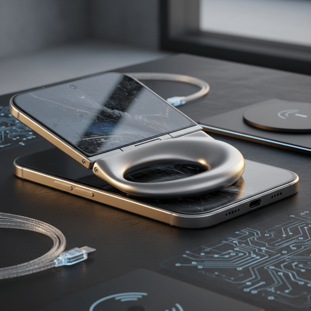 A close-up view of a zero-gap foldable hinge mechanism showing a smooth curvature.