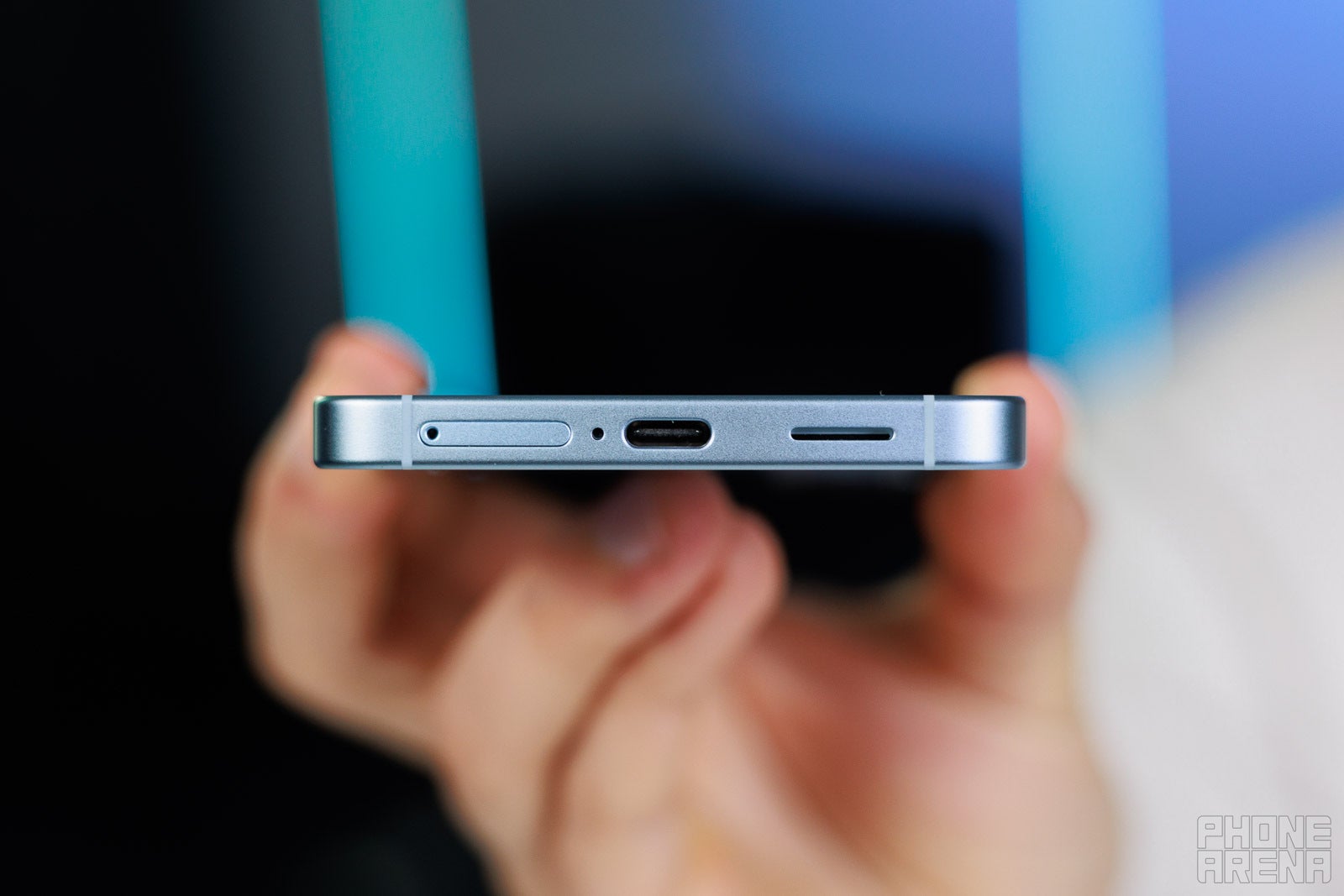 Bottom edge of the Samsung Galaxy S26 showing the USB-C port and speaker grille.