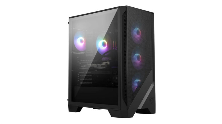 The MSI Codex R2 gaming PC featuring a glass panel and internal RGB lighting.