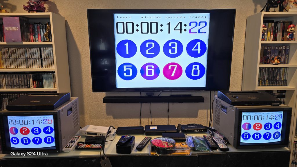 A television screen showing the 240p Test Suite lag testing interface.