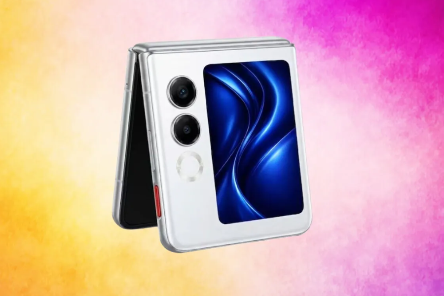 A close-up shot of the dual-camera array and the finish of the NovaFlip 5G exterior.