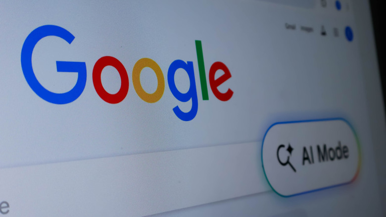 A web browser displaying the Google Search bar with the AI Mode feature highlighted.