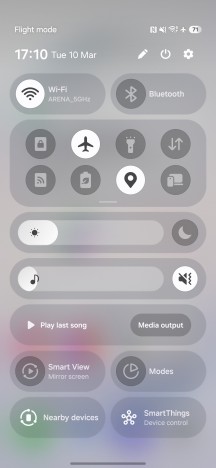 Screen of a Samsung phone showing the redesigned One UI 8.5 quick toggles and notification shade.