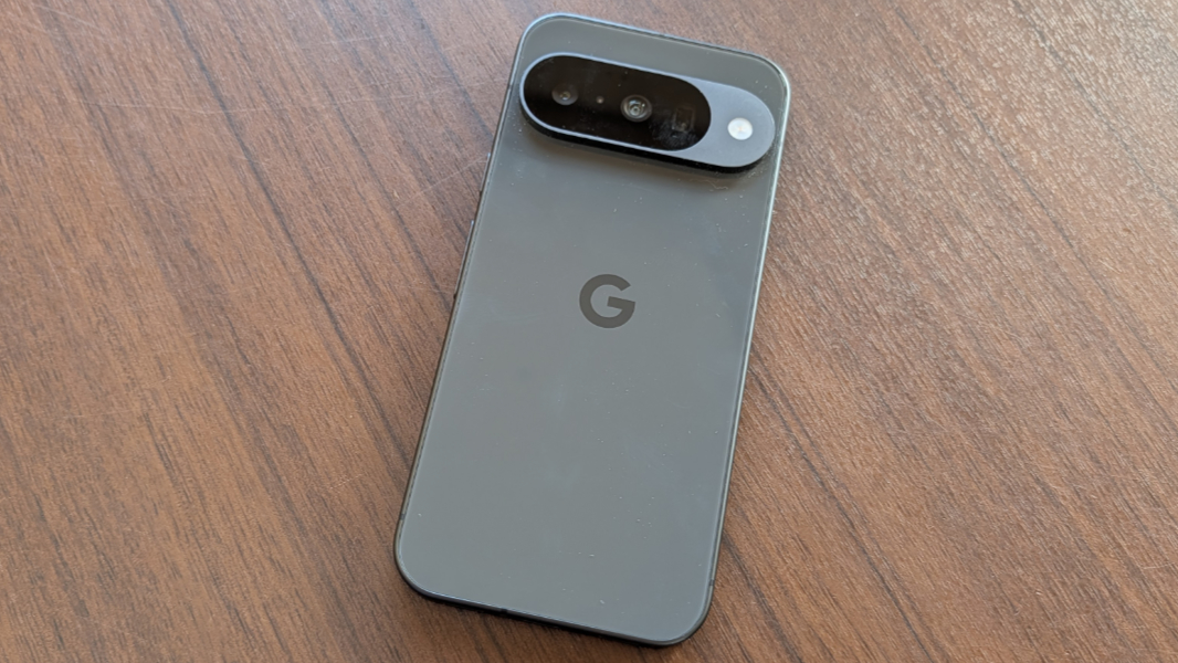 Rear view of the Google Pixel 10 highlighting the distinctive horizontal camera bar design.