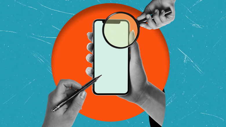 A symbolic hand holding a pen over a smartphone screen against a vibrant orange and blue background.