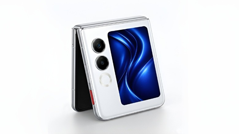 The Ai+ NovaFlip phone in its folded state, highlighting its portable size.
