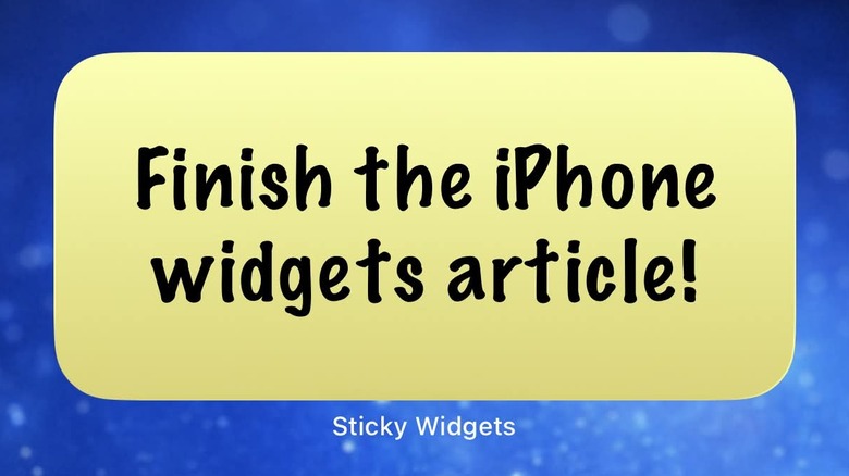 A yellow digital sticky note widget displayed prominently on an iPhone home screen.