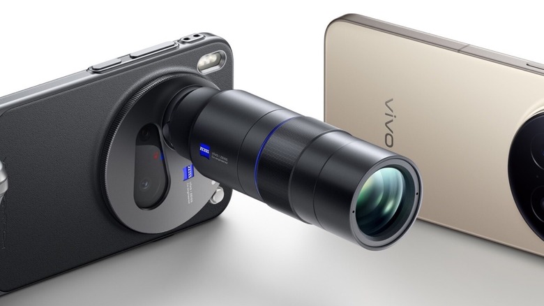 Vivo X300 Pro shown with an external lens attachment to emphasize its camera capabilities.