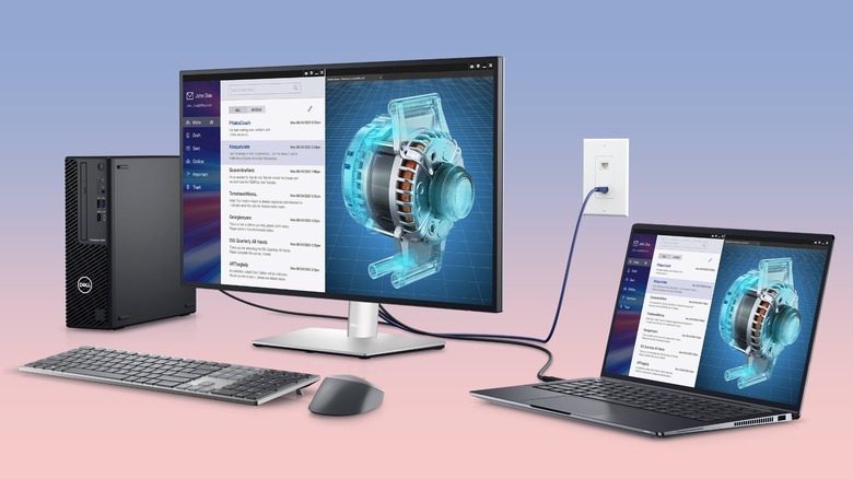 A Dell monitor displaying its built-in KVM switching menu on screen.