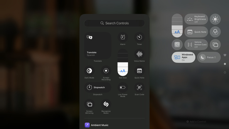A user customizing the iPad Control Center layout within the Settings app.