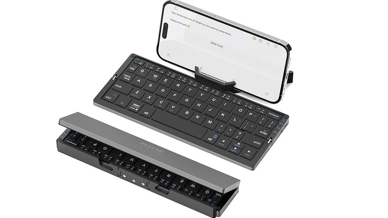 Foldable Bluetooth keyboard by Sikai Case shown in a semi-folded state.