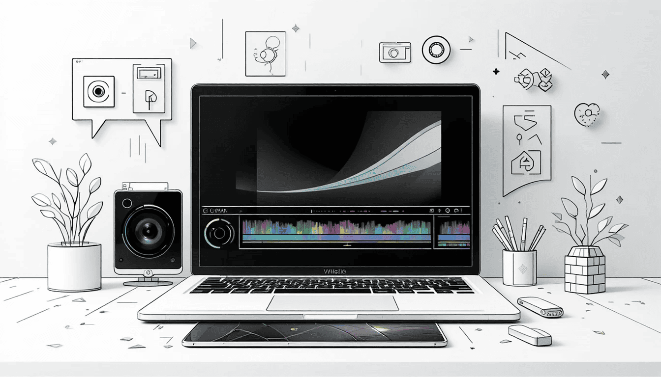 A modern, high-end professional workspace featuring the MacBook Pro integrated with external monitors and peripherals.